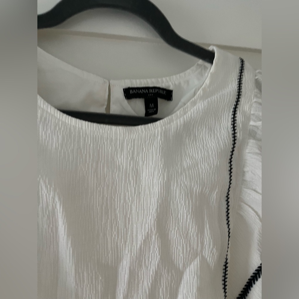 Banana Republic White Mini Dress Black Trim Ruffle Sleeve Tie Waist Size M - Picture 5 of 6